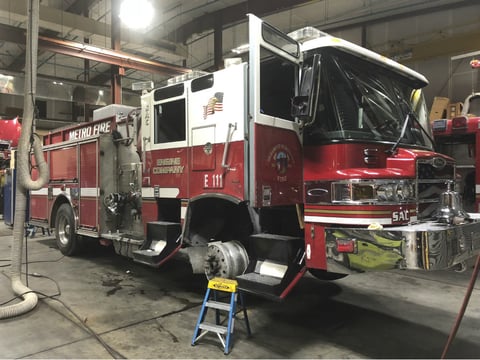 This Saturday, July 14, 2018, photo released by Sacramento Metro Fire shows their stolen fire truck being repaired at the Fleet Maintenance Division in McClellan, Calif,